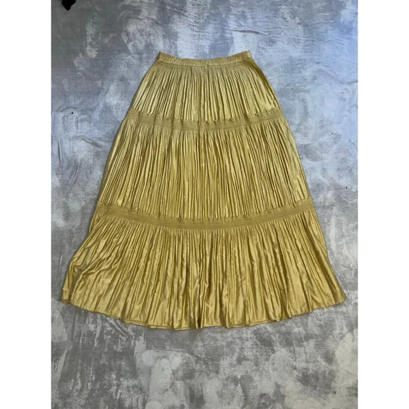 Women's Soft Surroundings Gold Tiered Button-Front Maxi Skirt M - Picture 7 of 8